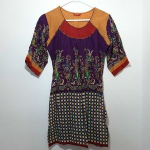 BOHO Bohemian Gypsy Patch Work Hippy Funky Dress Womens Size M Sacred